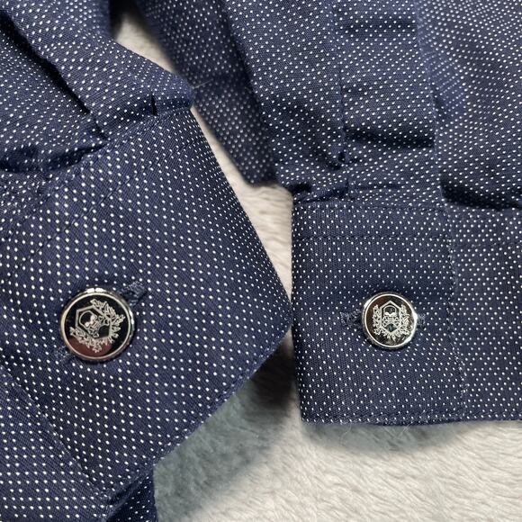 The Kooples Shirt Mens Large Blue Polka Dots Print Skull Button Smart Casual - Picture 5 of 8